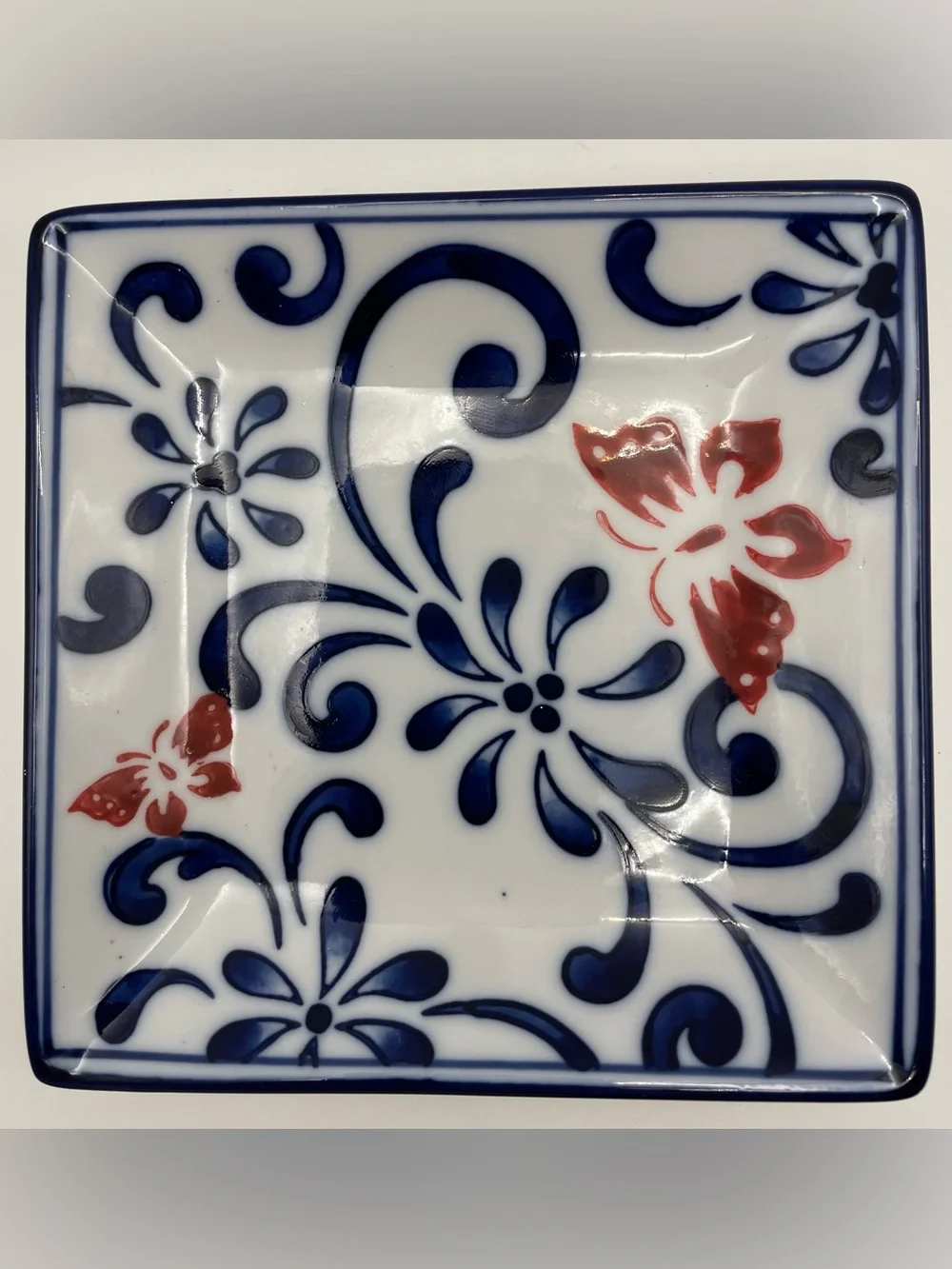 Pier 1 Butterfly Blossom Small Porcelain Square Plate Approx. 5” x 5”